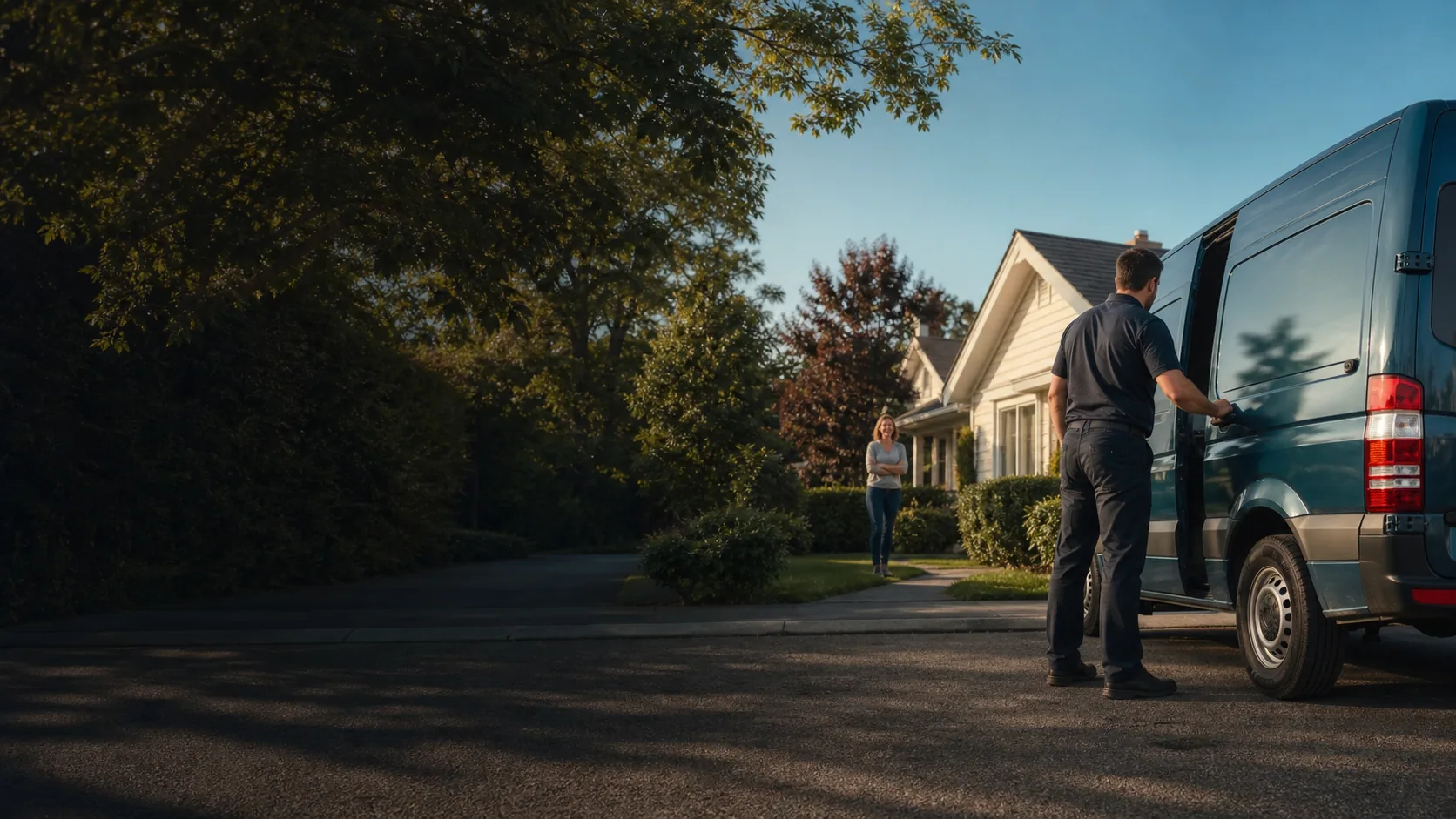 Mobile locksmith closing a service van after an authorized residential appointment