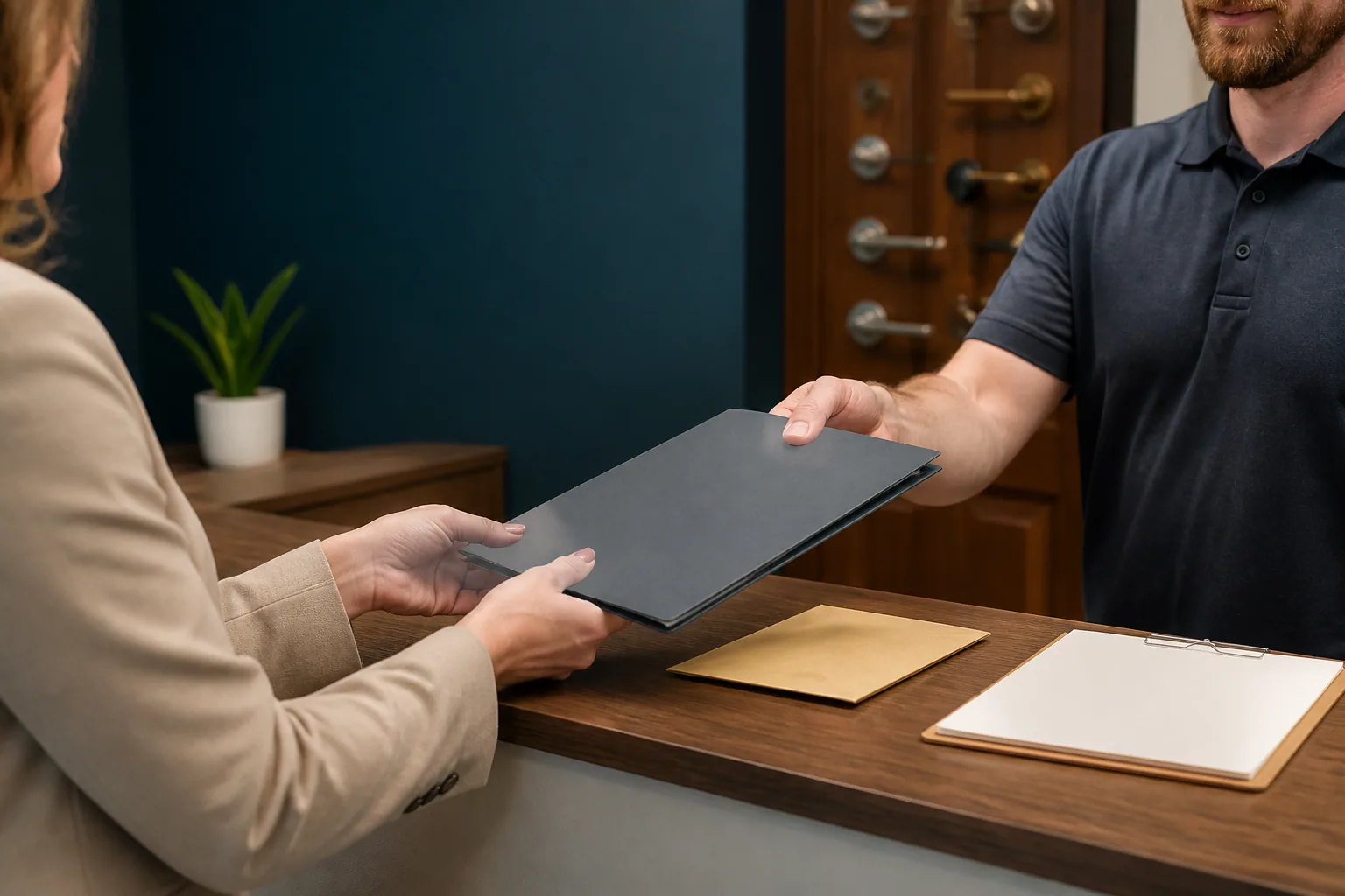 Private service record being handed to an authorized property representative